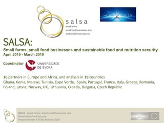 SALSA - Small Farms, Small Food Businesses and
Sustainable Food Security
Project Number 677363 Horizon 2020
SALSA:
Small f...