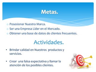 La estrategia de precios inicial: Penetración del mercado.Con precios bajos o de lanzamiento.Estrategia de Precio.Objetivo de PrecioFijación de utilidad.Análisis Cualitativo.La Salsamentaría ¨El Corral¨ estará ubicado en la Zona Urbana en un local de la Zona de mayor influencia comercial adecuado con las normas Sanitarias establecidas, para el almacenamiento, venta y distribución de sus productos; contara con neveras o cavas especializadas para mantener la línea de frio necesaria para la excelente conservación y  así evitar la contaminación del producto,  por ser alimentos delicados se capacitara al personal encargado de la manipulación del mismo, también se dotara a los colaboradores el uso de prendas adecuadas para laborar en las instalaciones, inicialmente contaremos con el siguiente personal:Gerente (encargado de la parte legal y administrar los recursos financieros además de la implementación de estrategias y toma de decisiones)