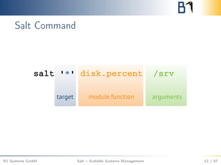 Salt Command
B1 Systems GmbH Salt – Scalable Systems Management 12 / 47
 