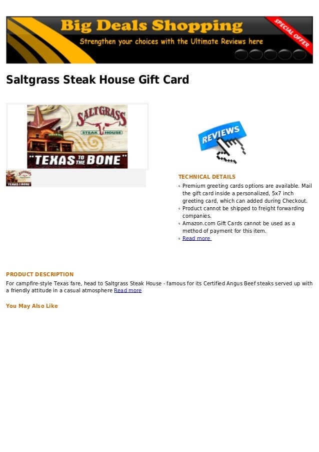 Saltgrass Steak House Gift Cardtechnical Detailspremium Greeting Cards Options Are Available Mailqthe Card Inside