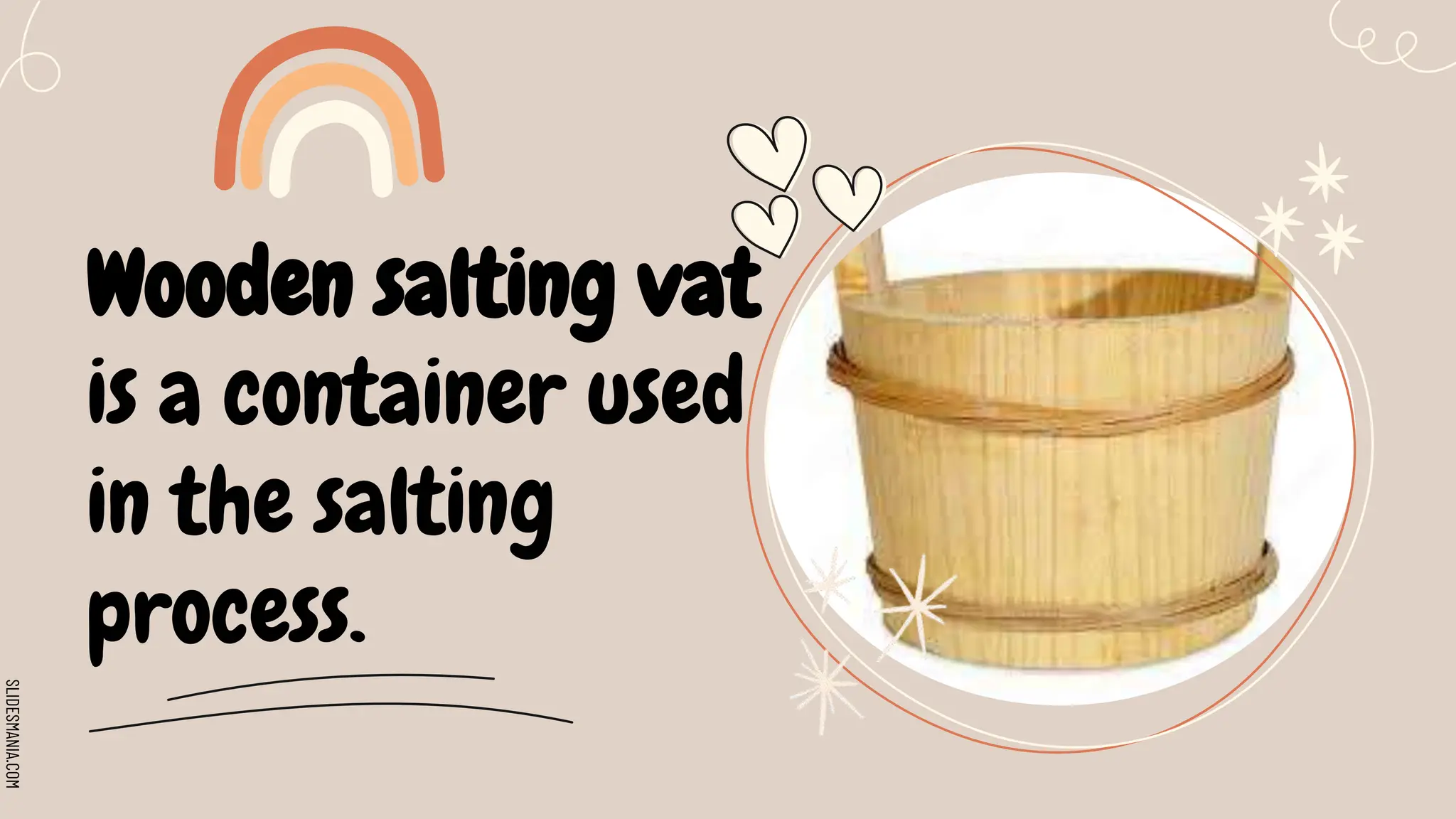 SLIDESMANIA.COM
Wooden salting vat
is a container used
in the salting
process.
 
