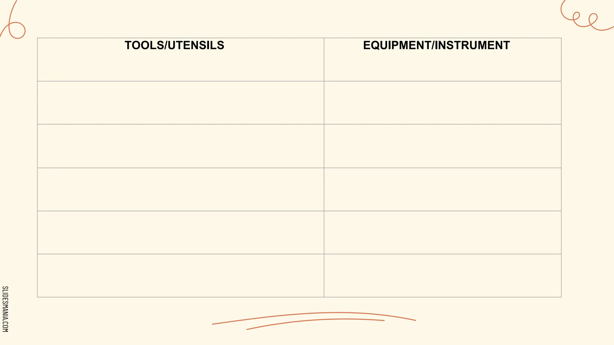 SLIDESMANIA.COM
TOOLS/UTENSILS EQUIPMENT/INSTRUMENT
 
