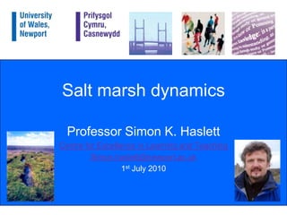 Salt marsh dynamics Professor Simon K. Haslett Centre for Excellence in Learning and Teaching Simon.haslett@newport.ac.uk 1st July 2010 