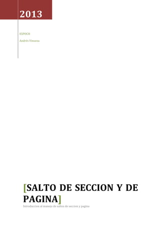 2013
ESPOCH
Andrés Vinueza

[SALTO DE SECCION Y DE
PAGINA]
Introduccion al manejo de saltos de seccion y pagina

 