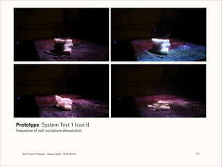 Prototype: System Test 1 (con’t) 
Sequence of salt sculpture dissolution

Salt Project Proposal - Shobun Baile + Brett Renfer

1
!3

 