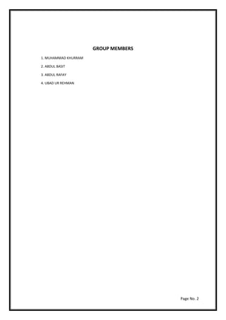 Page No. 2
GROUP MEMBERS
1. MUHAMMAD KHURRAM
2. ABDUL BASIT
3. ABDUL RAFAY
4. UBAD UR REHMAN
 