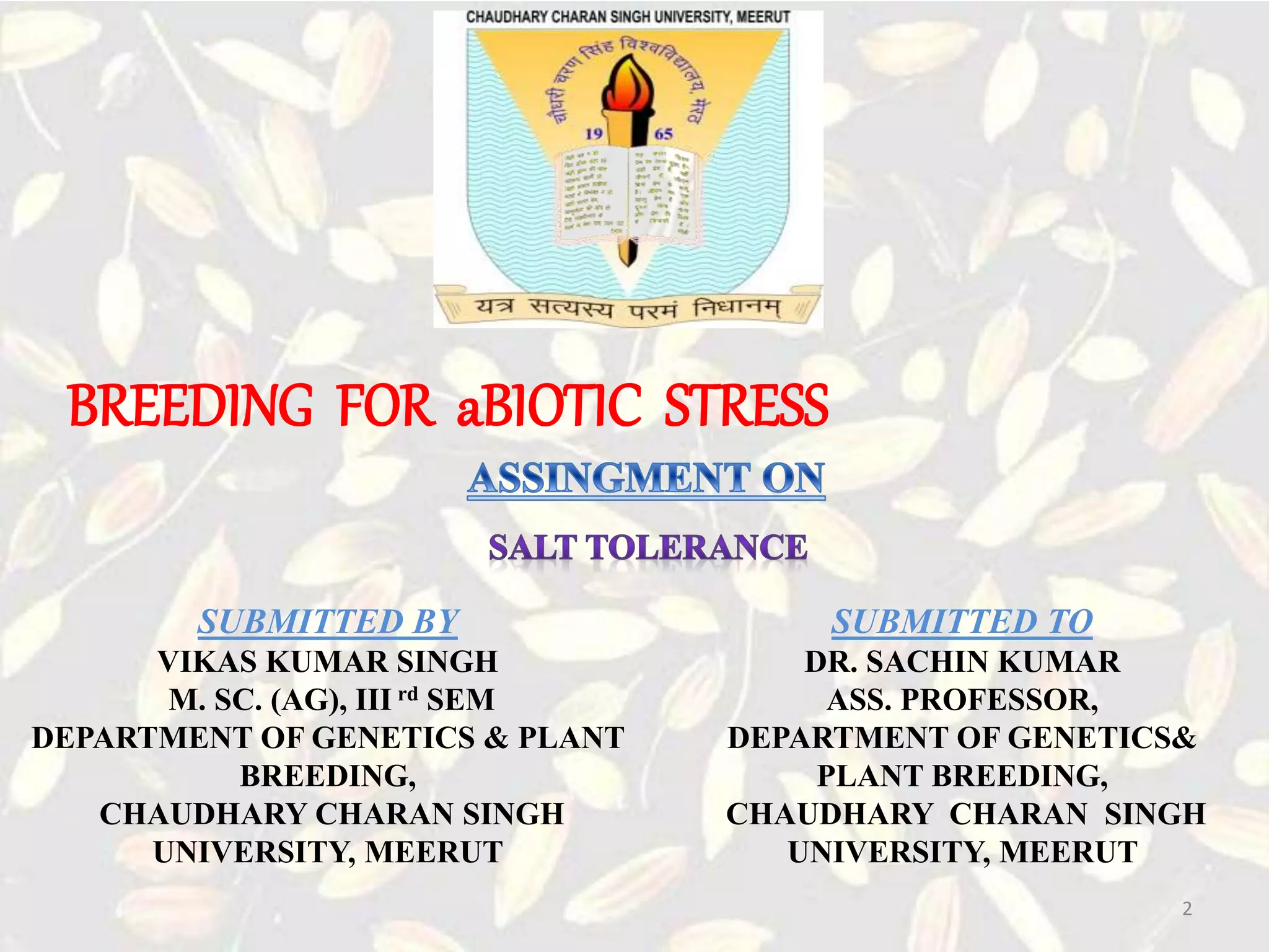 Breeding for Salt tolerance | PPTX