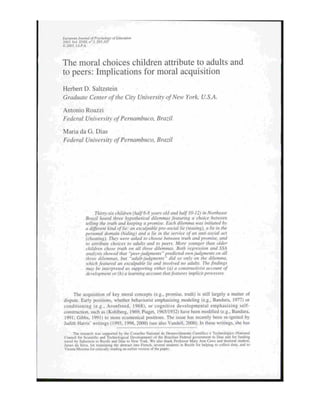Saltzstein, roazzi & dias   the moral choices children's attribute to adults and peers... 2003 ejpe