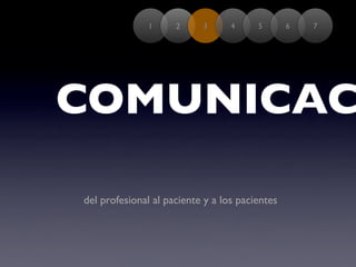 1     2     3      4     5       6   7




COMUNICAC

del profesional al paciente y a los pacientes
 