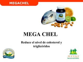 MEGACHEL




     MEGA CHEL
    Reduce el nivel de colesterol y
            triglicéridos
 