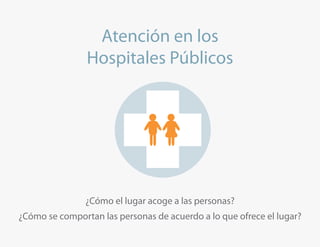 Atención en los
                Hospitales Públicos




                ¿Cómo el lugar acoge a las personas?
¿Cómo se comportan las personas de acuerdo a lo que ofrece el lugar?
 