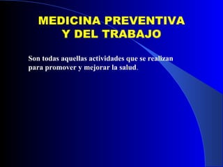 Exámenes médicos de ingreso
Exámenes médicos periódicos
Brigadas de salud
Servicio de Primeros Auxilios
Botiquines en ofic...