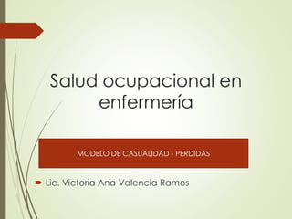 Salud ocupacional en
enfermería
 Lic. Victoria Ana Valencia Ramos
MODELO DE CASUALIDAD - PERDIDAS
 