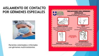 AISLAMIENTO DE CONTACTO
POR GÉRMENES ESPECIALES
Pacientes colonizados o infectados
con gérmenes multirresistentes
 
