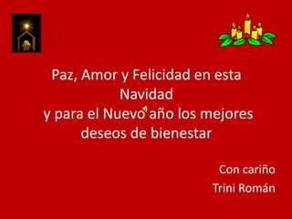 Paz, Amor y Felicidad en esta Navidad  y para el Nuevo año los mejores deseos de bienestar Con cariño Trini Román 