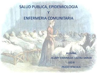 SALUD PUBLICA, EPIDEMIOLOGIA
Y
ENFERMERIA COMUNITARIA
ALUMNA:
ALLARY ESMERALDA CASTRO GARCÍA
LEO 8
PRADO IXTACALA.
 