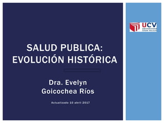 Dra. Evelyn
Goicochea Ríos
SALUD PUBLICA:
EVOLUCIÓN HISTÓRICA
Actualizado 10 abril 2017
 