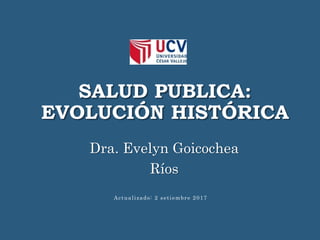 SALUD PUBLICA:
EVOLUCIÓN HISTÓRICA
Dra. Evelyn Goicochea
Ríos
Actualizado: 2 setiembre 2017
 