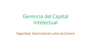 Gerencia del Capital
Intelectual
Seguridad, Salud Laboral y plan de Carrera
 