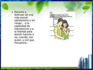  Derecho a
  disfrutar de una
  vida sexual
  satisfactoria y sin
  riesgo , a la
  capacidad de
  reproducirse y a
  la libertad para
  decidir hacerlo o
  no, cuando, con
  quien, y con que
  frecuencia.
 