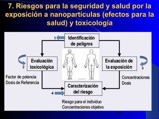 7. Riesgos para la seguridad y salud por la
exposición a nanopartículas (efectos para la
salud) y toxicología

29/11/13

101

 