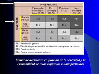 Matriz de decisiones en función de la severidad y la
Probabilidad de estar expuestos a nanopartículas
29/11/13

58

 