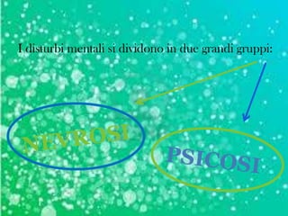 I disturbi mentali si dividono in due grandi gruppi:

 