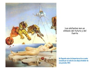 Un Segundo antes de despertarse de un sueño causado por el vuelo de una abeja alrededor de una granada, 1944 Los elefantes son un símbolo del futuro y del fuerte 