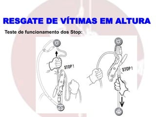 RESGATE DE VÍTIMAS EM ALTURA
Teste de funcionamento dos Stop:
 
