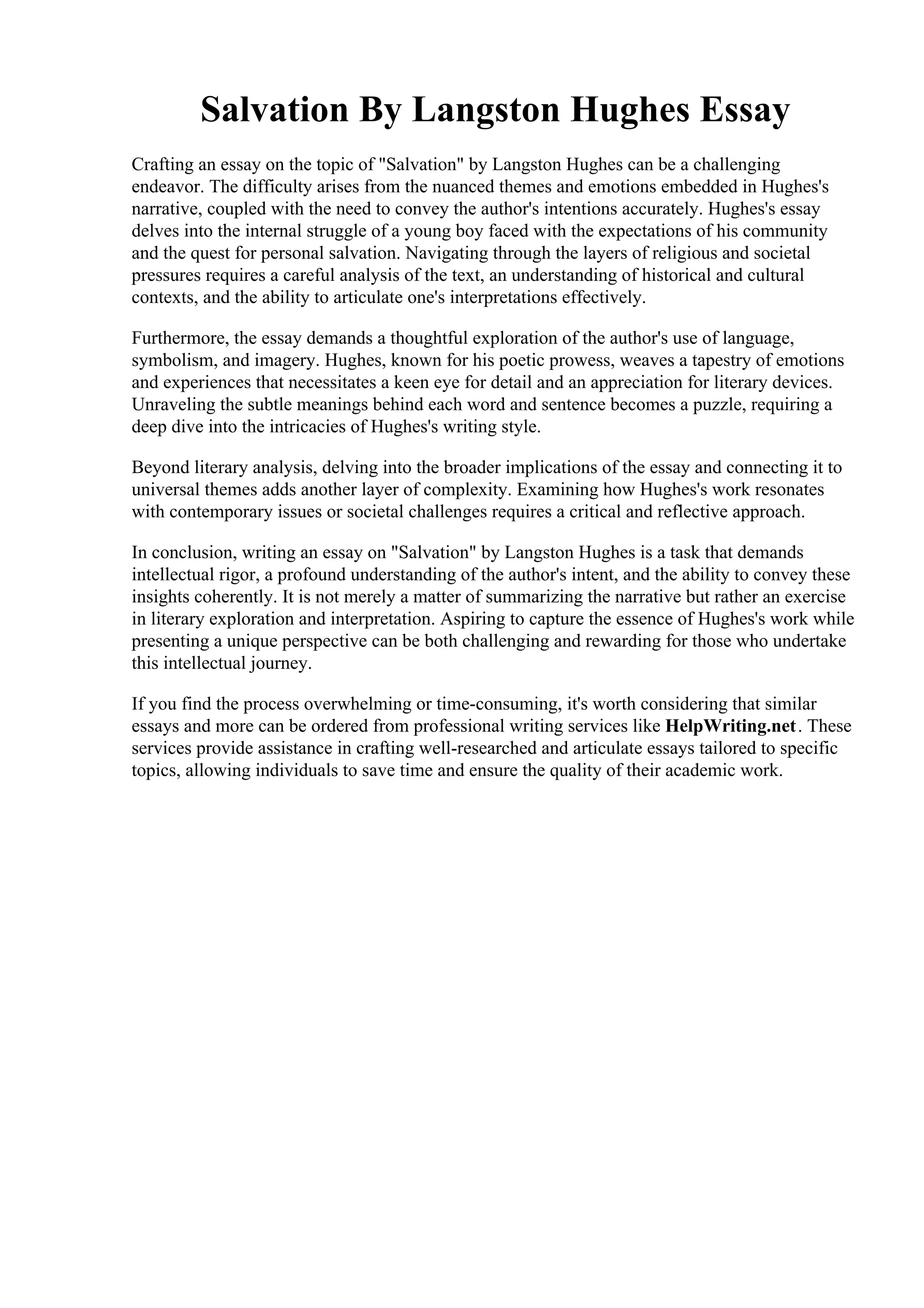 Salvation By Langston Hughes Essay PDF