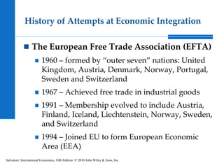 History of Attempts at Economic Integration
◼ The European Free Trade Association (EFTA)
◼ 1960 – formed by “outer seven” ...