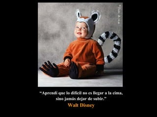 “ Aprendí que lo difícil no es llegar a la cima, sino jamás dejar de subir.” Walt Disney 