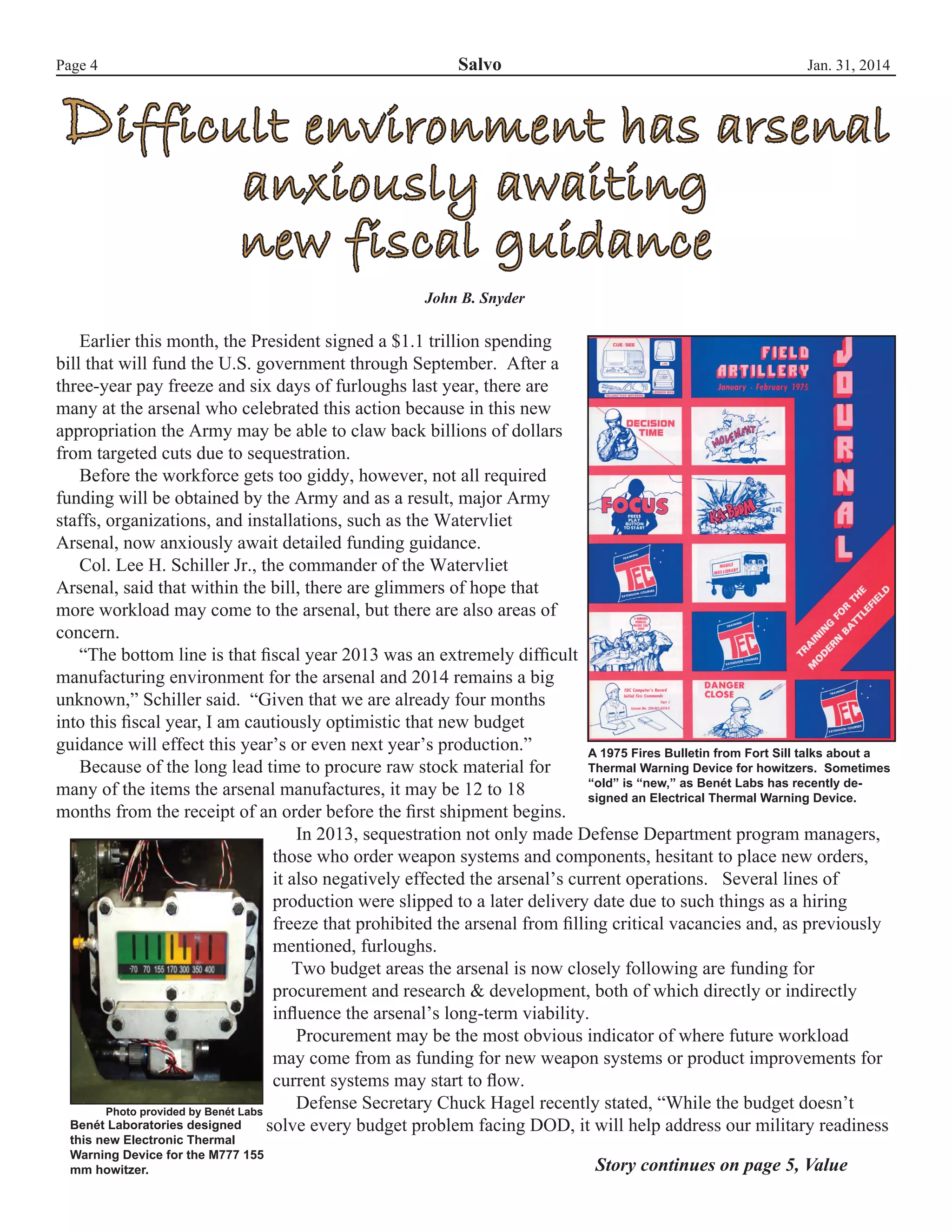 Military Newsletter.pdf U.S. Army Watervliet Newsletter: The Salvo - 31 January 2014 | PDF