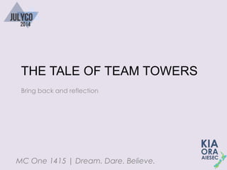 MC One 1415 | Dream. Dare. Believe.
THE TALE OF TEAM TOWERS
Bring back and reflection
 