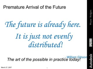 Premature Arrival of the Future The future is already here.  It is just not evenly distributed! - William Gibson The art o...
