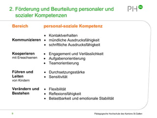 2. Förderung und Beurteilung personaler und    sozialer Kompetenzen 
