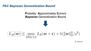 PAC Bayesian Generalization Bound
Probably Approximately Correct
Bayesian Generalization Bound
D : test set
 