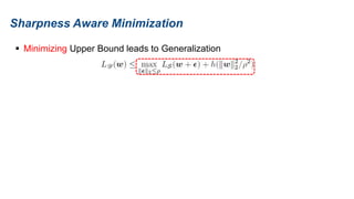 Sharpness Aware Minimization
 Minimizing Upper Bound leads to Generalization
 