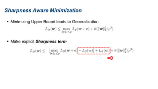 Sharpness Aware Minimization
 Minimizing Upper Bound leads to Generalization
 Make explicit Sharpness term
=0
 