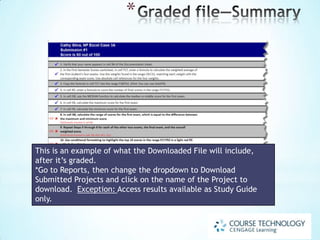 SAM Projects
With SAM Projects, you work directly in Microsoft Office to complete real-world
projects, following step-by-step instructions.
 To launch a SAM Project, begin on
your Activity List and modify the
filters to leave only Projects
highlighted.
 Select a Project.
 Click Start.

 