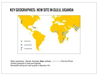 KEY GEOGRAPHIES: NEW SITE IN GULU, UGANDA




Major operations: Nairobi, Kampala, Gulu, Kolkata, Jharkhand, Port-Au-Prince...