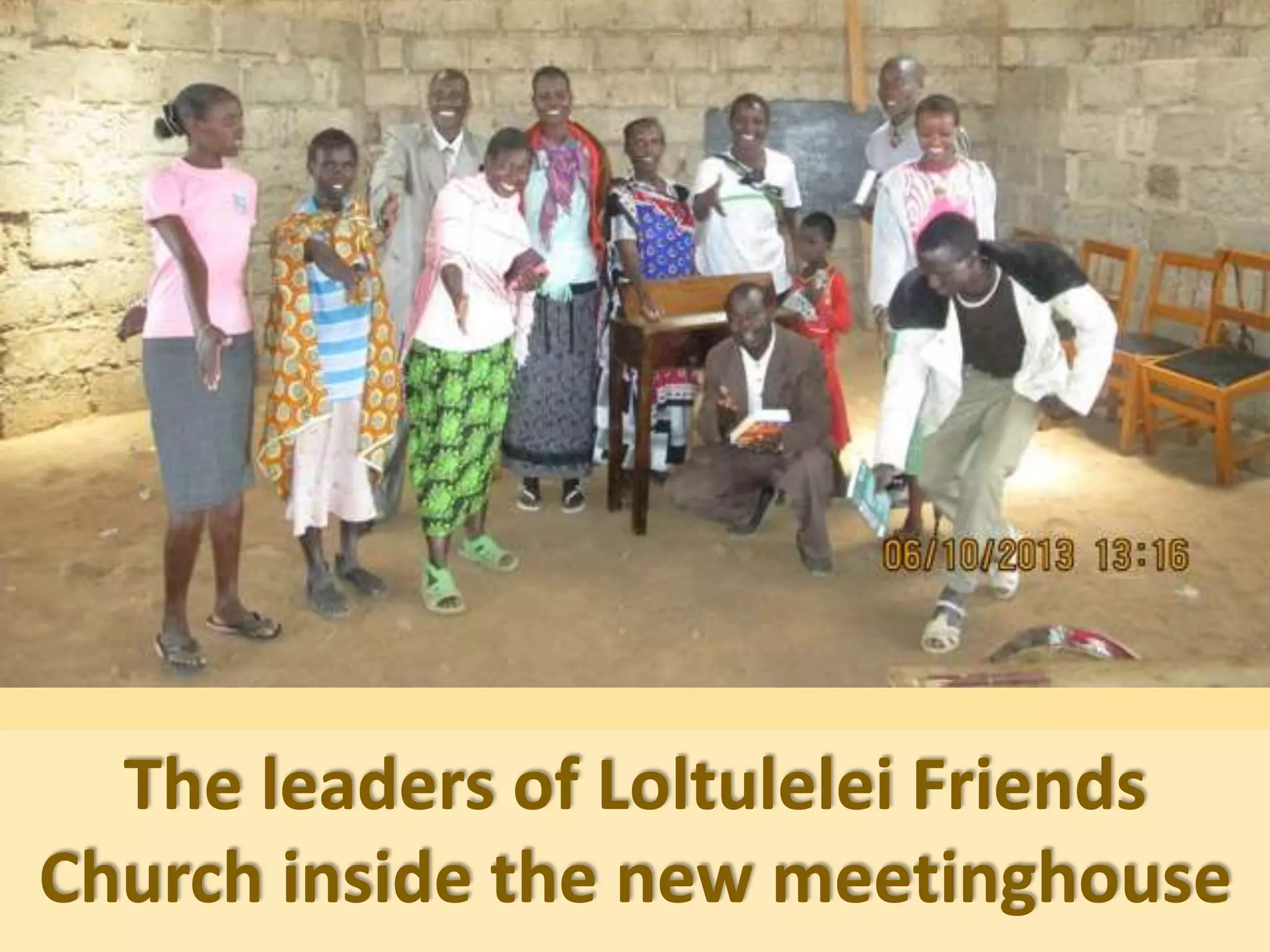 The leaders of Loltulelei Friends
Church inside the new meetinghouse
 