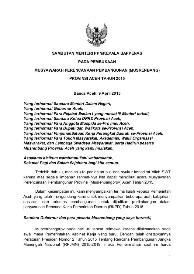MUSYAWARAH PERENCANAAN PEMBANGUNAN (MUSRENBANG) PROVINSI ACEH TAHUN 2…