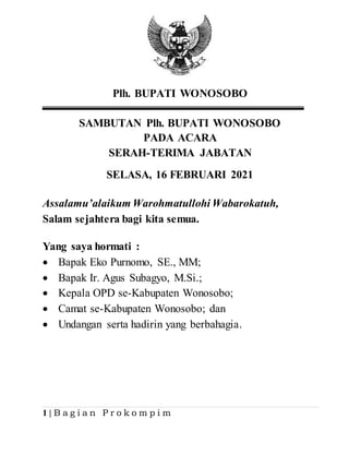 Sambutan Pejabat Baru Acara Serah Terima Jabatan