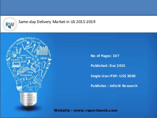 Same-day Delivery Market in US 2015-2019
Website : www.reportsweb.com
No of Pages: 107
Published: Dec 2015
Single User PDF: US$ 3000
Publisher : Infiniti Research
 