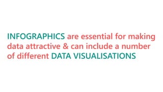 INFOGRAPHICS are essential for making
data attractive & can include a number
of different DATA VISUALISATIONS
 