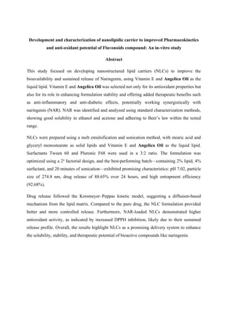 Development and characterization of nanolipidic carrier to improve ...