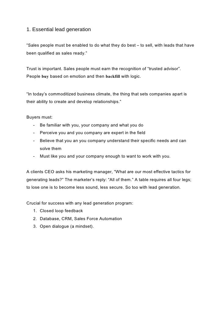 summary lead generation for the complex sale brian j carrol