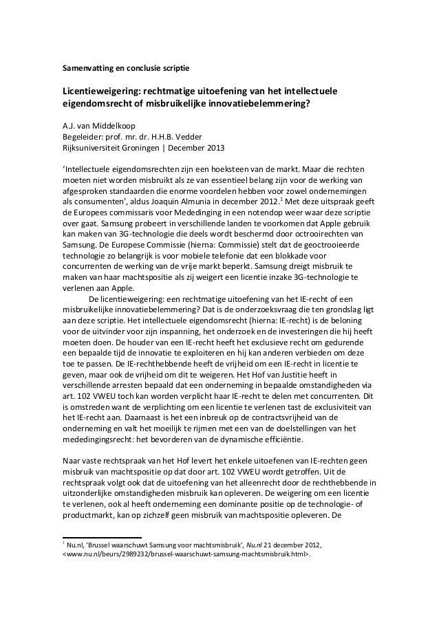 Samenvatting scriptie licentieweigering & essential facilities
