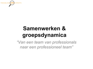 Samenwerken &
groepsdynamica
“Van een team van professionals
naar een professioneel team”
 
